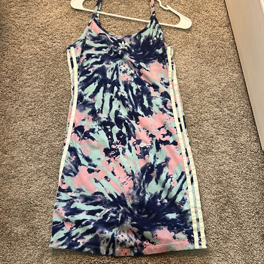 Adidas Originals Three Stripe Tank Dress Pink and Blue